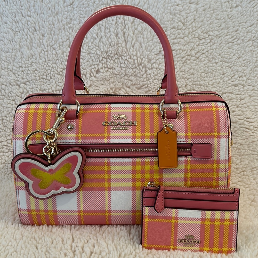 Coach Rowan Garden Plaid Satchel w/ Matching Accessories
